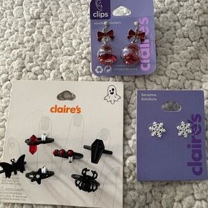 🖤Claire's Goth Ring Set-Clip earring NWT & Winter Snowflake Earrings ❄️